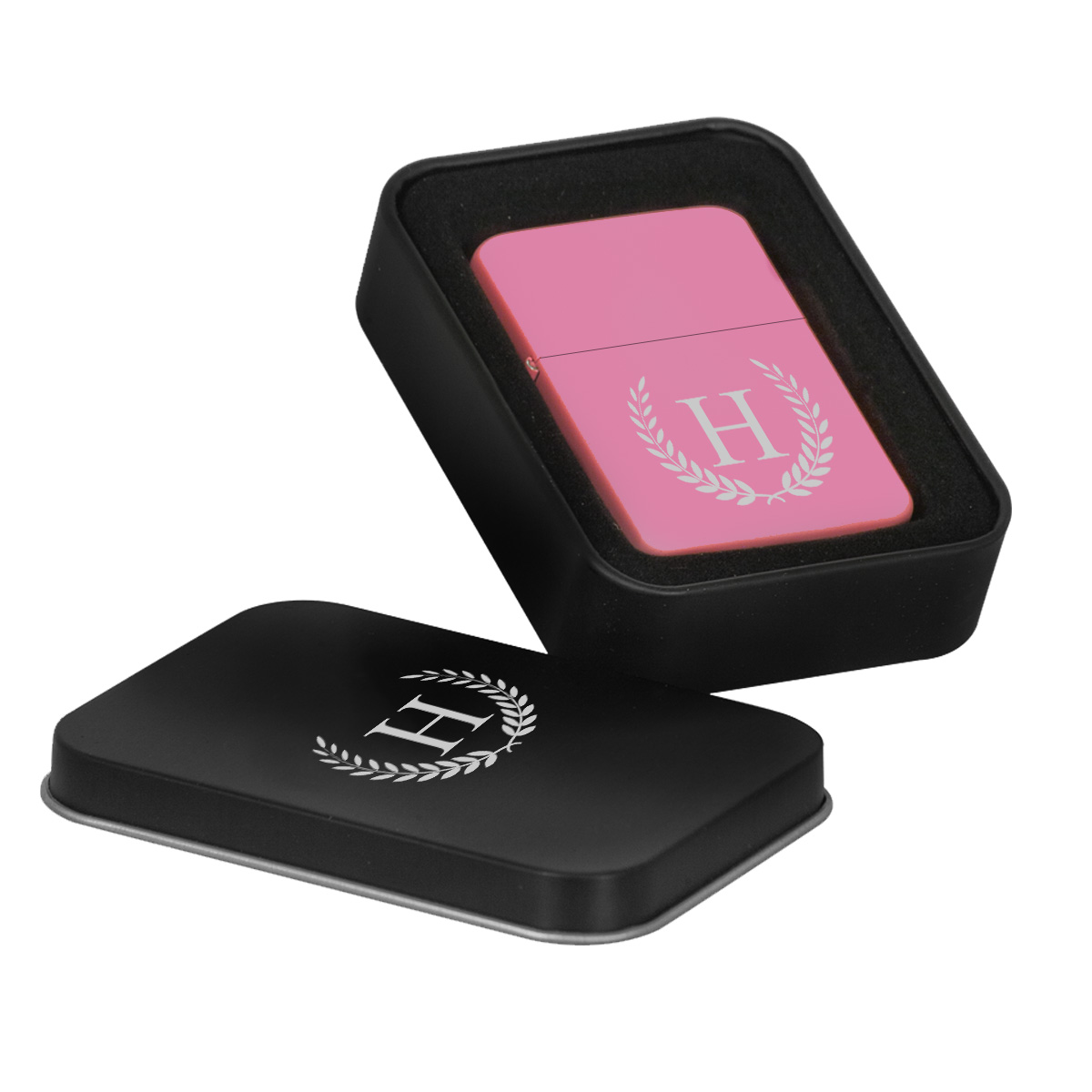 Personalized Laurel Monogram Lighter with Case - Image 2