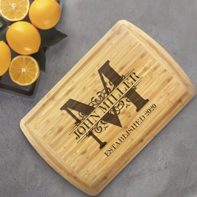 Personalized Royal Monogram Bamboo Cutting Board with Juice Groove