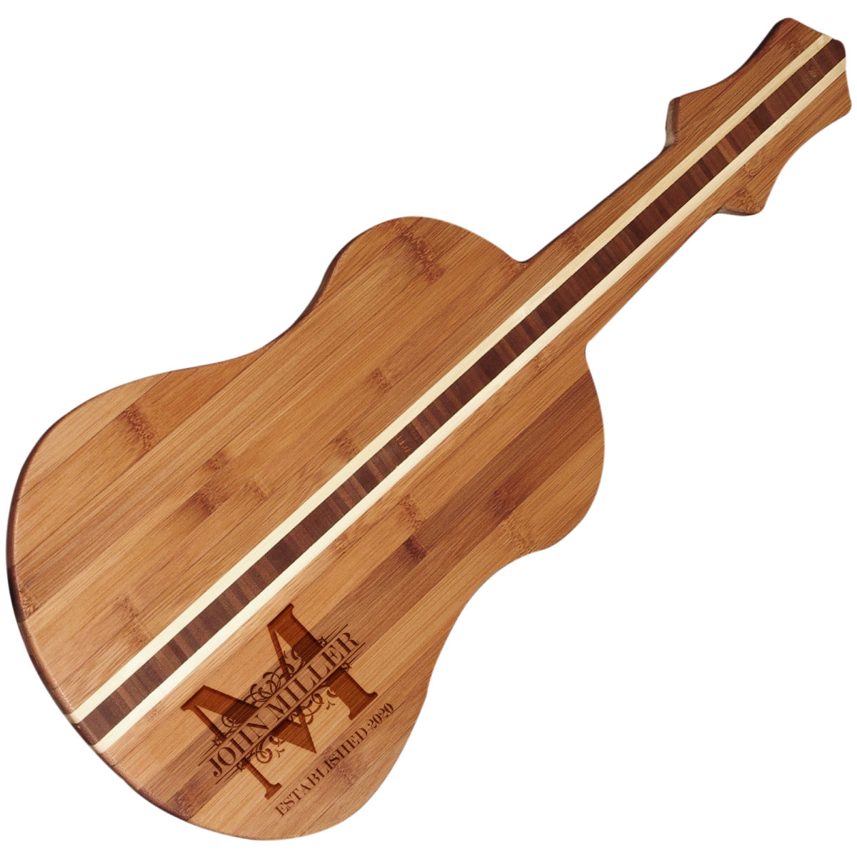 Personalized Royal Monogram Bamboo Ukelele Serving Board - Image 4