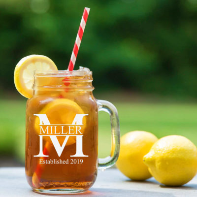 Personalized Drinking Jar with Handle - 16oz - Miller Design