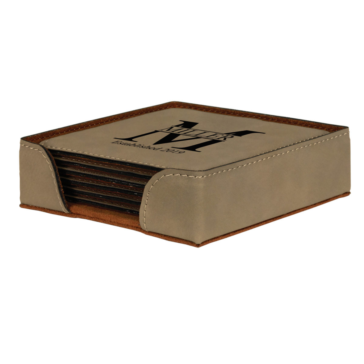 Personalized Miller Square Leatherette Coaster Set - Image 6