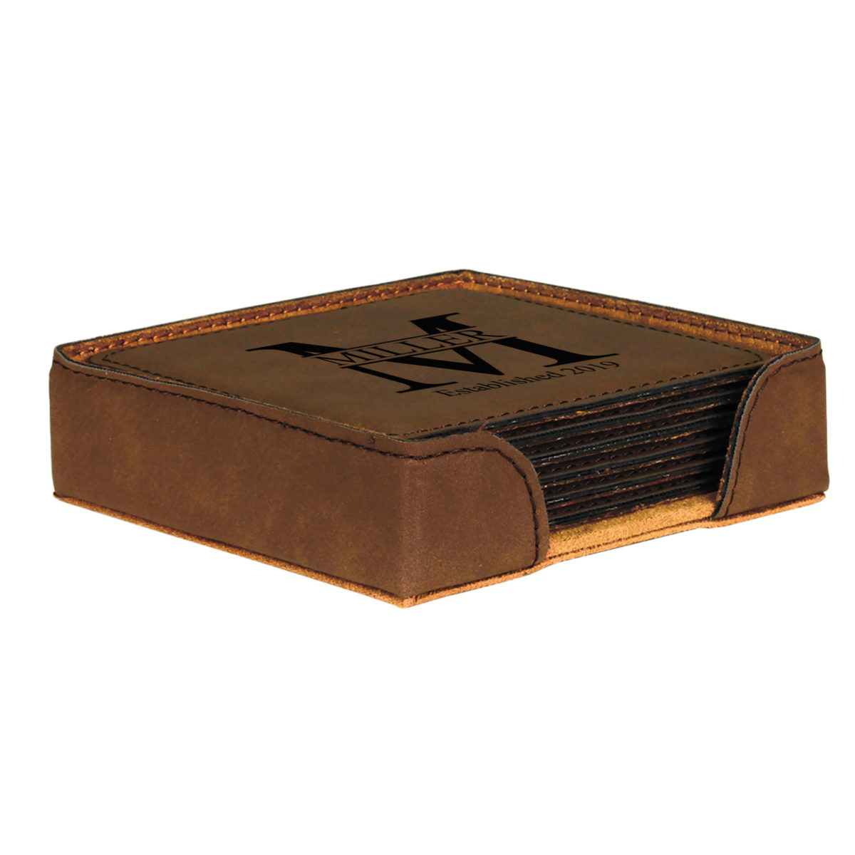 Personalized Miller Square Leatherette Coaster Set - Image 7
