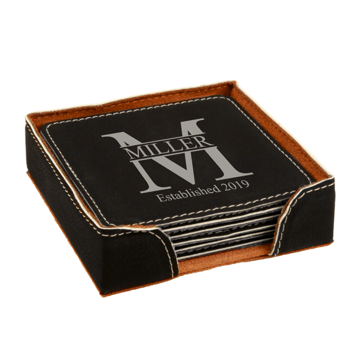 Personalized Miller Square Leatherette Coaster Set - Image 8