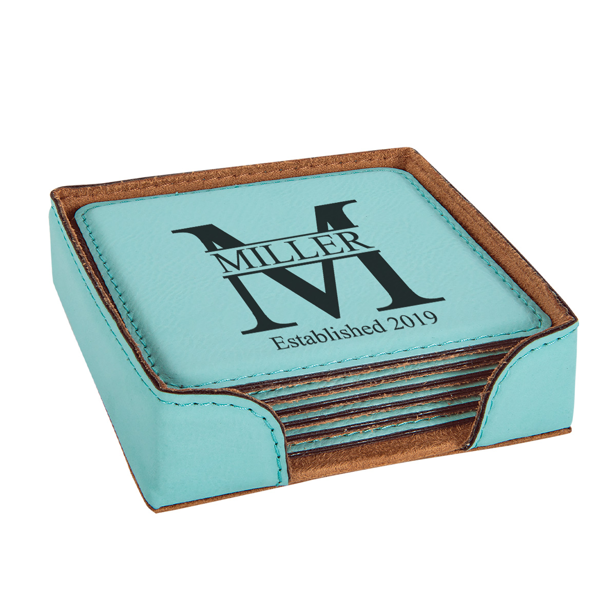 teal leatherette faux leather coaster