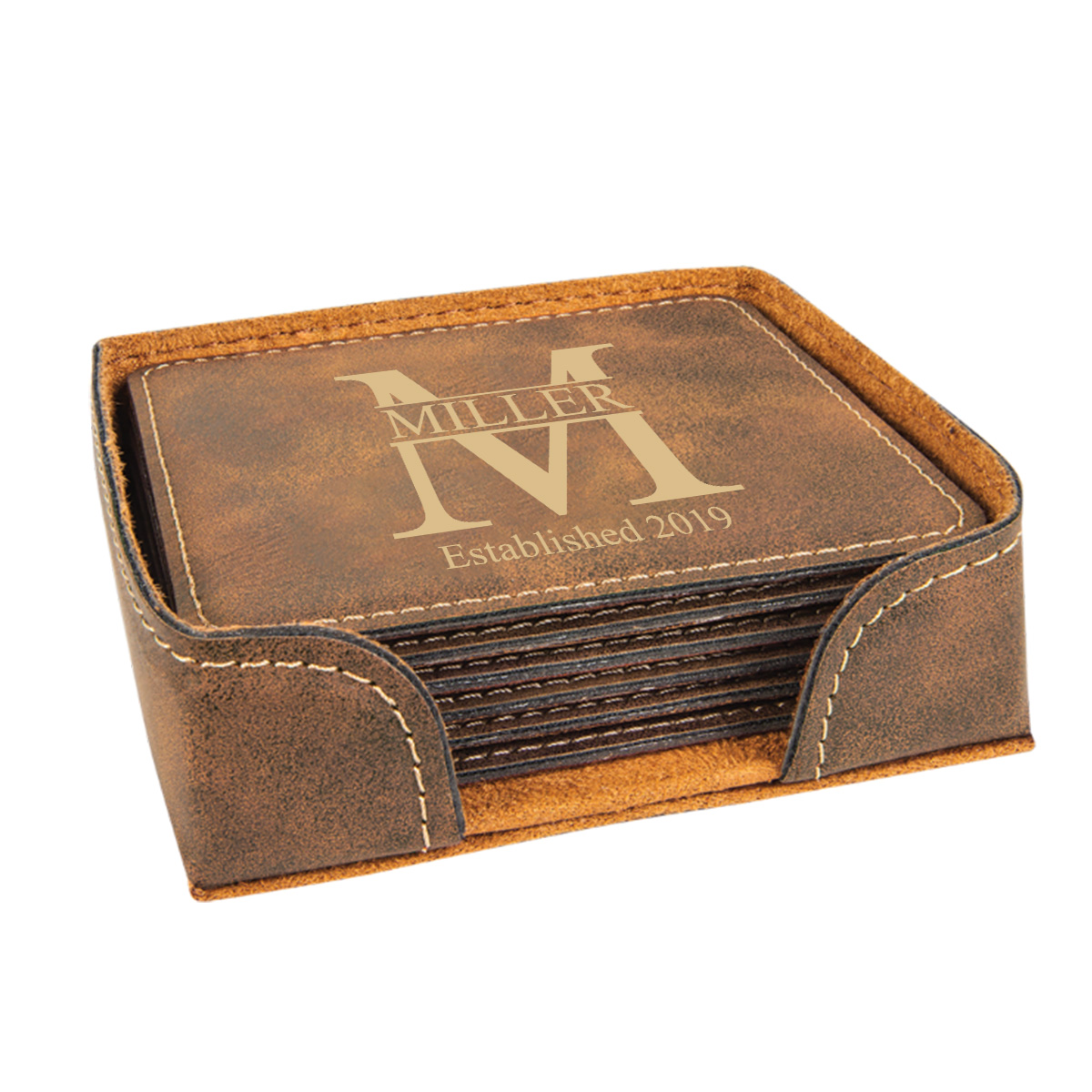 Personalized Miller Square Leatherette Coaster Set - Image 5
