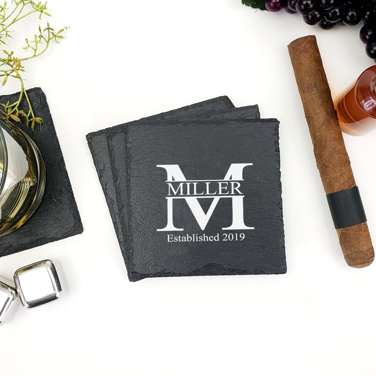Personalized Miller Square Slate Coaster Set - Image 2