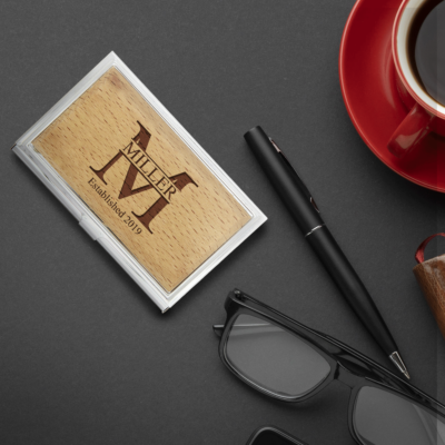 Personalized Monogram Metal and Wood Business Card Holder
