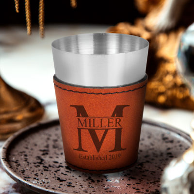 Personalized Miller Leatherette Stainless Steel Shot Glass Set of 4