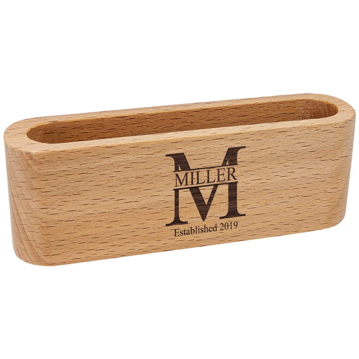 Personalized Split Monogram Wood Desk Card Holder - Image 5
