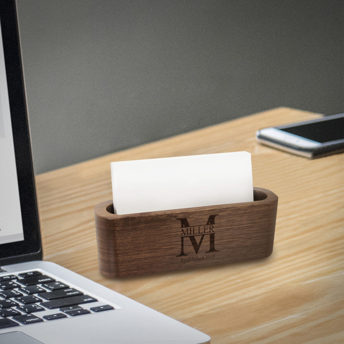 Personalized Split Monogram Wood Desk Card Holder