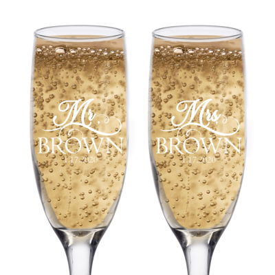 Personalized Mr. & Mrs. Set of 2 Champagne Flute Glass