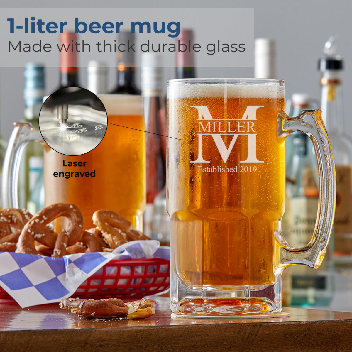 Personalized Monogram 1 Lt. Glass Beer Mug - Image 2