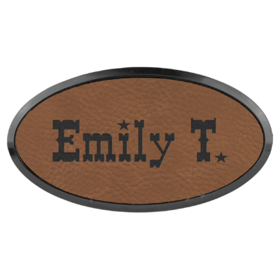 Personalized Oval Framed Leatherette Name Tag  with Magnet