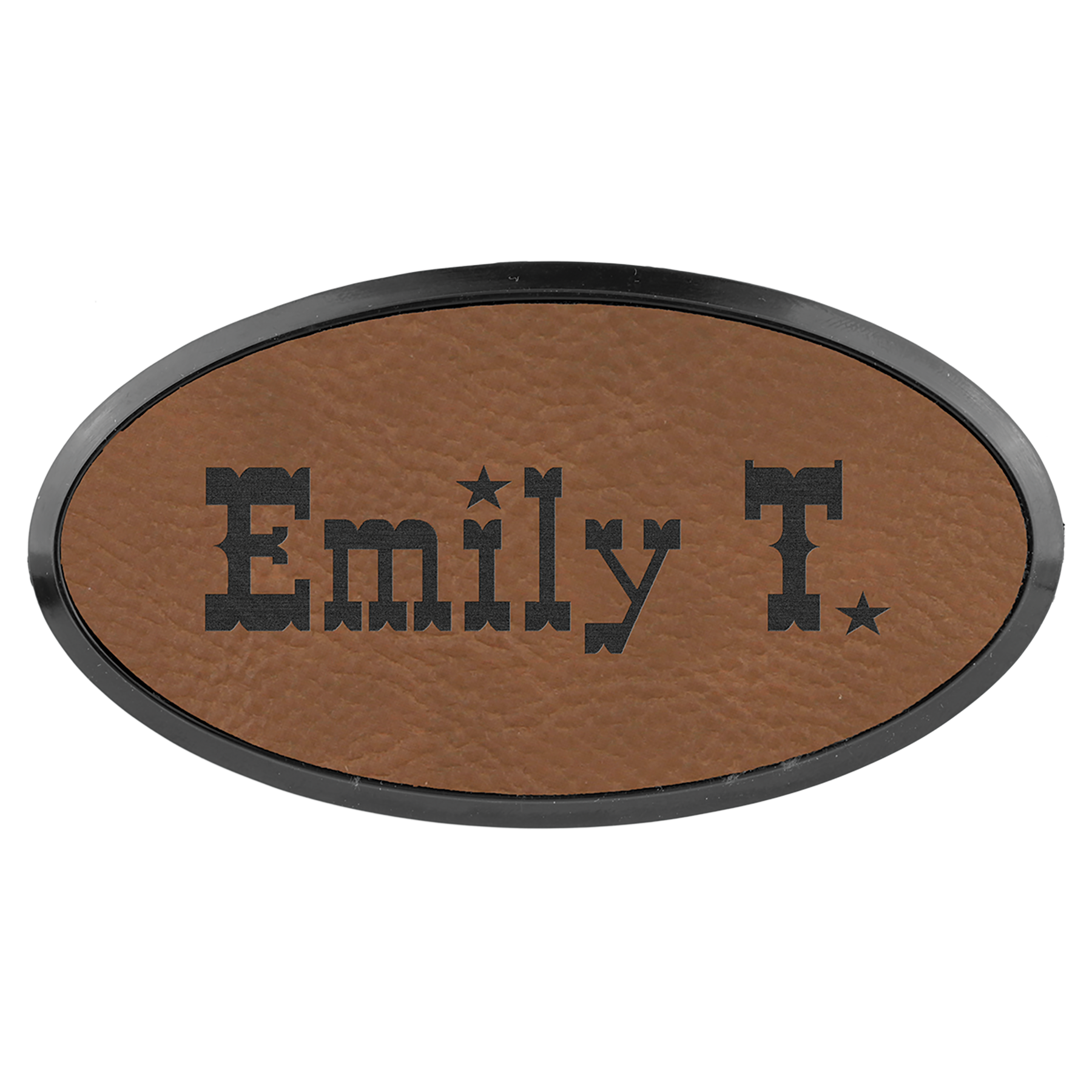 Personalized Oval Framed Leatherette Name Tag with Magnet