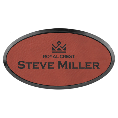 Personalized Oval Framed Leatherette Name Tag with Magnet