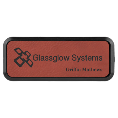 Personalized Rectangular Framed Leatherette Name Tag with Magnet