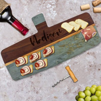 Personalized Slate and Acacia Serving Paddle Board