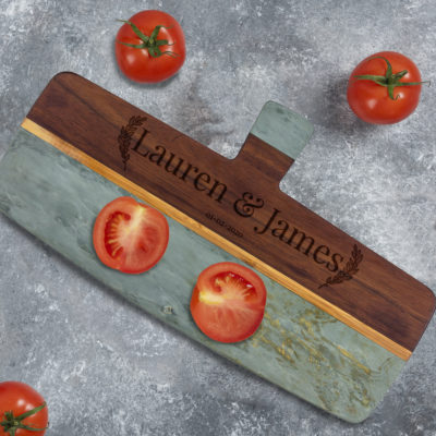 Personalized Laurel Couple Slate and Acacia Serving Paddle Board