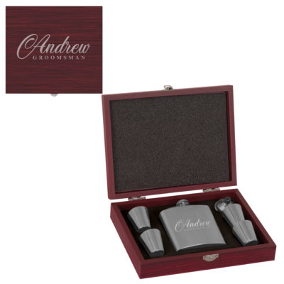 Personalized Rosewood Flask Set Black - Stainless Steel