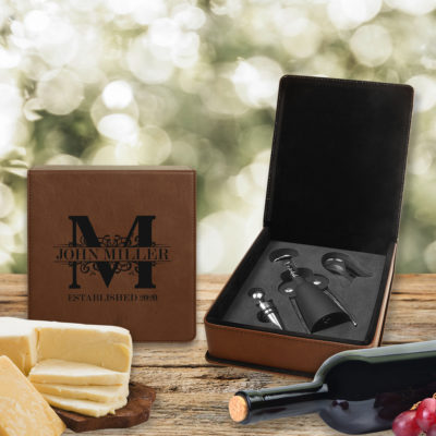 Personalized Royal Monogram Leatherette 3 Piece Wine Tool Set
