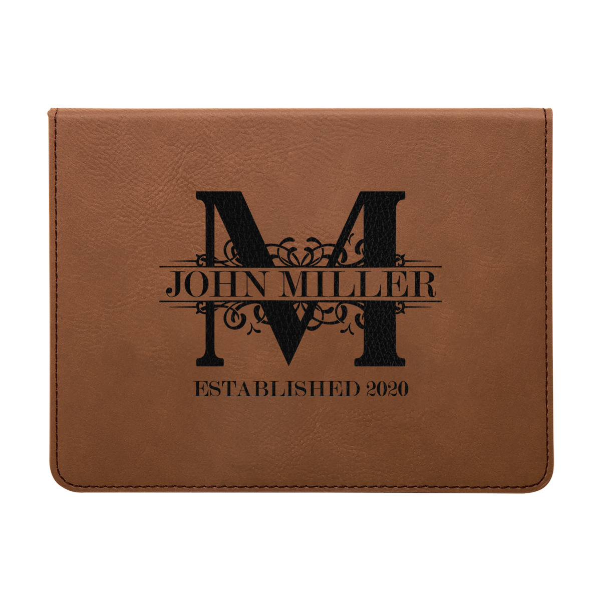personalized custom laser engraved faux leather wine tool kit with corkscrew wine stopper drip collar and decanting pourer