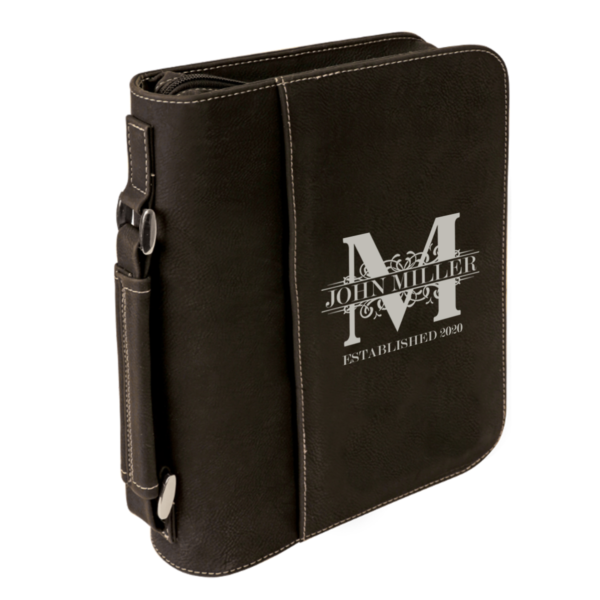 personalized laser engraved faux leather bible cover with handle and zipper