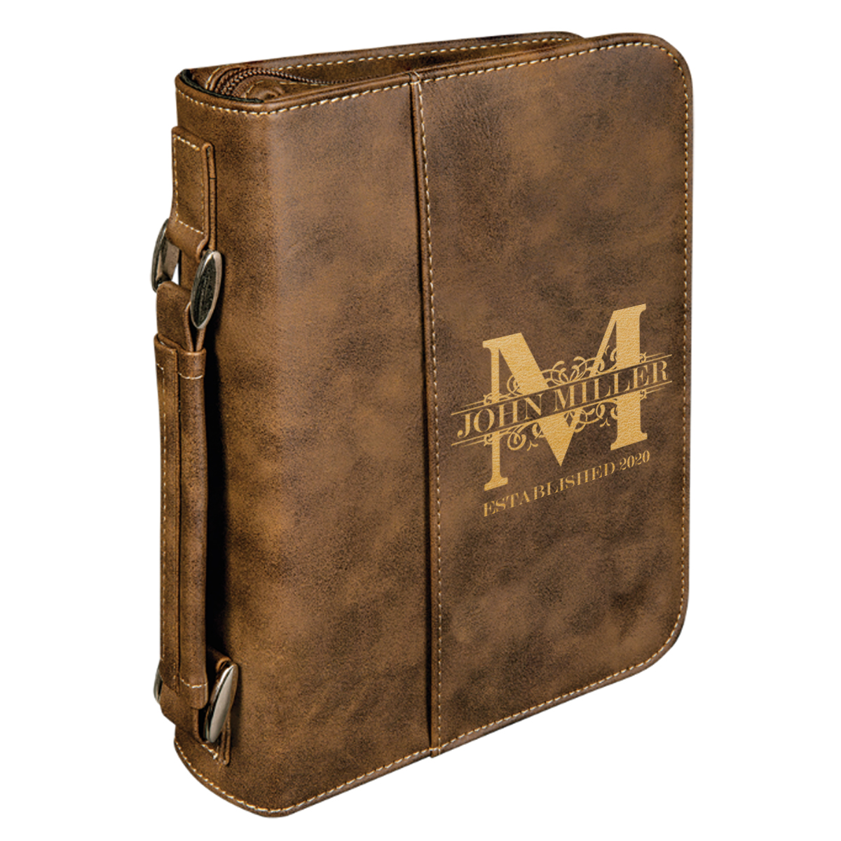 personalized laser engraved faux leather bible cover with handle and zipper