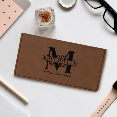 Personalized Leatherette Royal Monogram Checkbook Cover