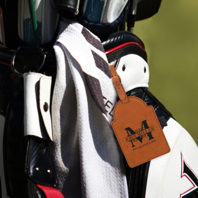 Personalized Leatherette Golf Bag Tag with Wooden Tees