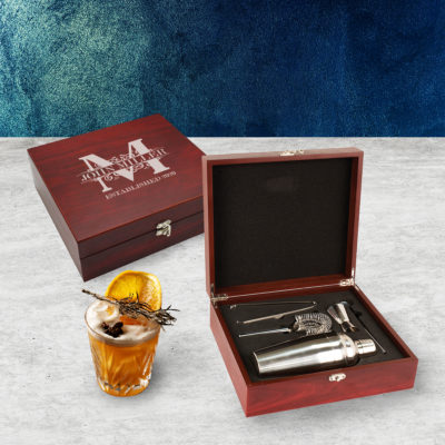 Personalized Royal Monogram Rosewood Finish Martini Set