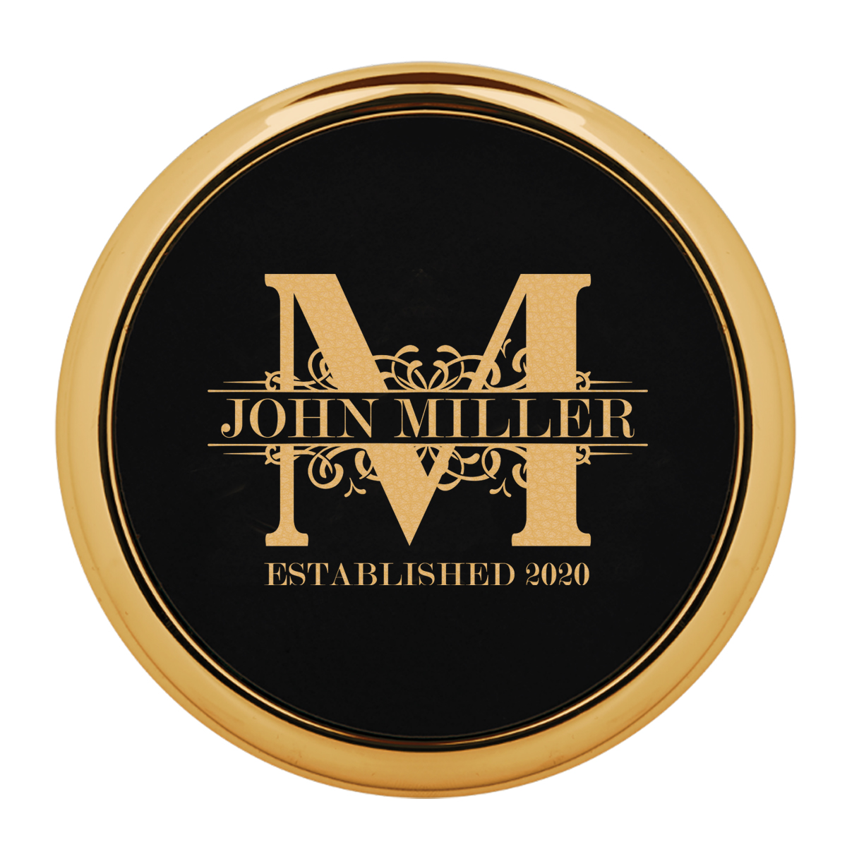 Personalized Royal Monogram Round Leatherette Coaster w/ Silver Edge Set - Image 5