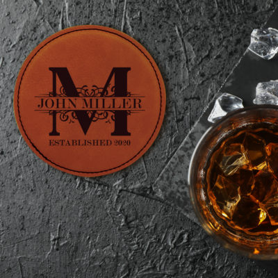 round leatherette coaster set