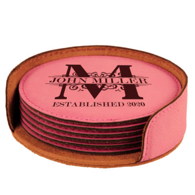 round leatherette coaster set