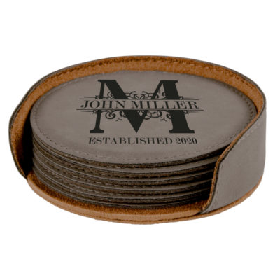 round leatherette coaster set