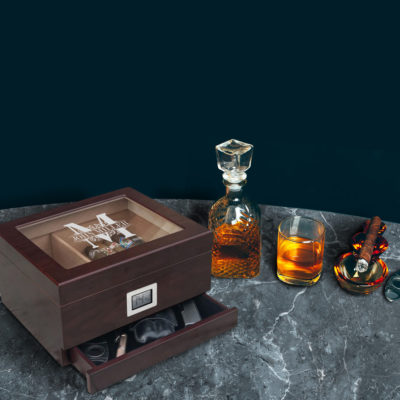 Personalized Royal Monogram Cigar Humidor Chalet Glasstop