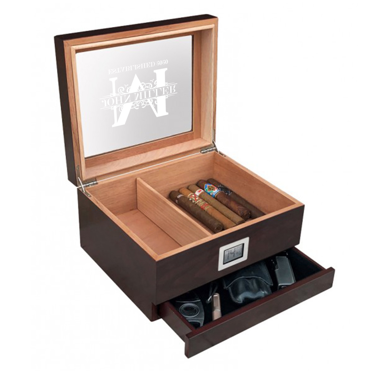 Personalized Royal Monogram Cigar Humidor Chalet Glasstop - Image 6