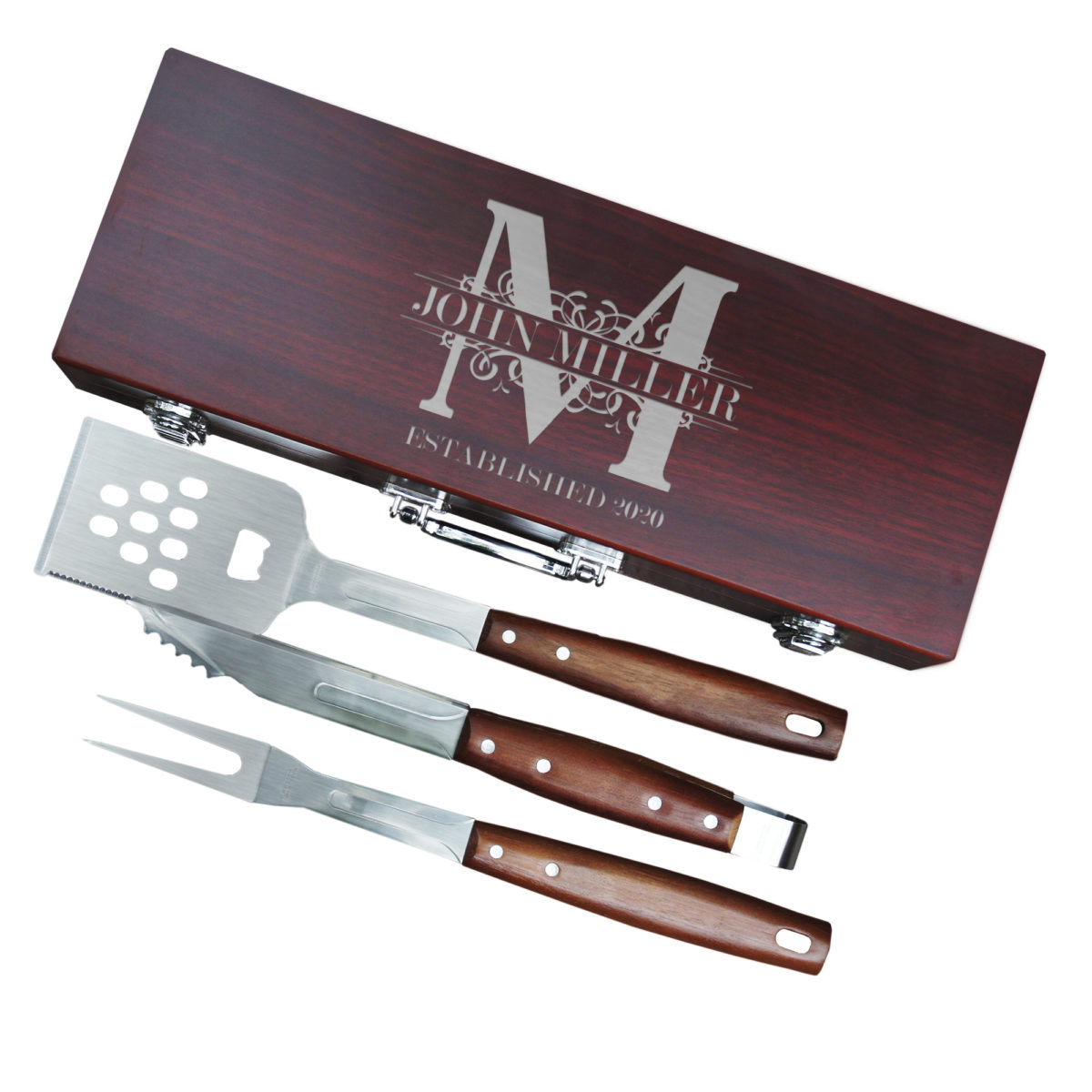 Personalized Royal Monogram 3-Piece Rosewood BBQ Tool Set - Image 5