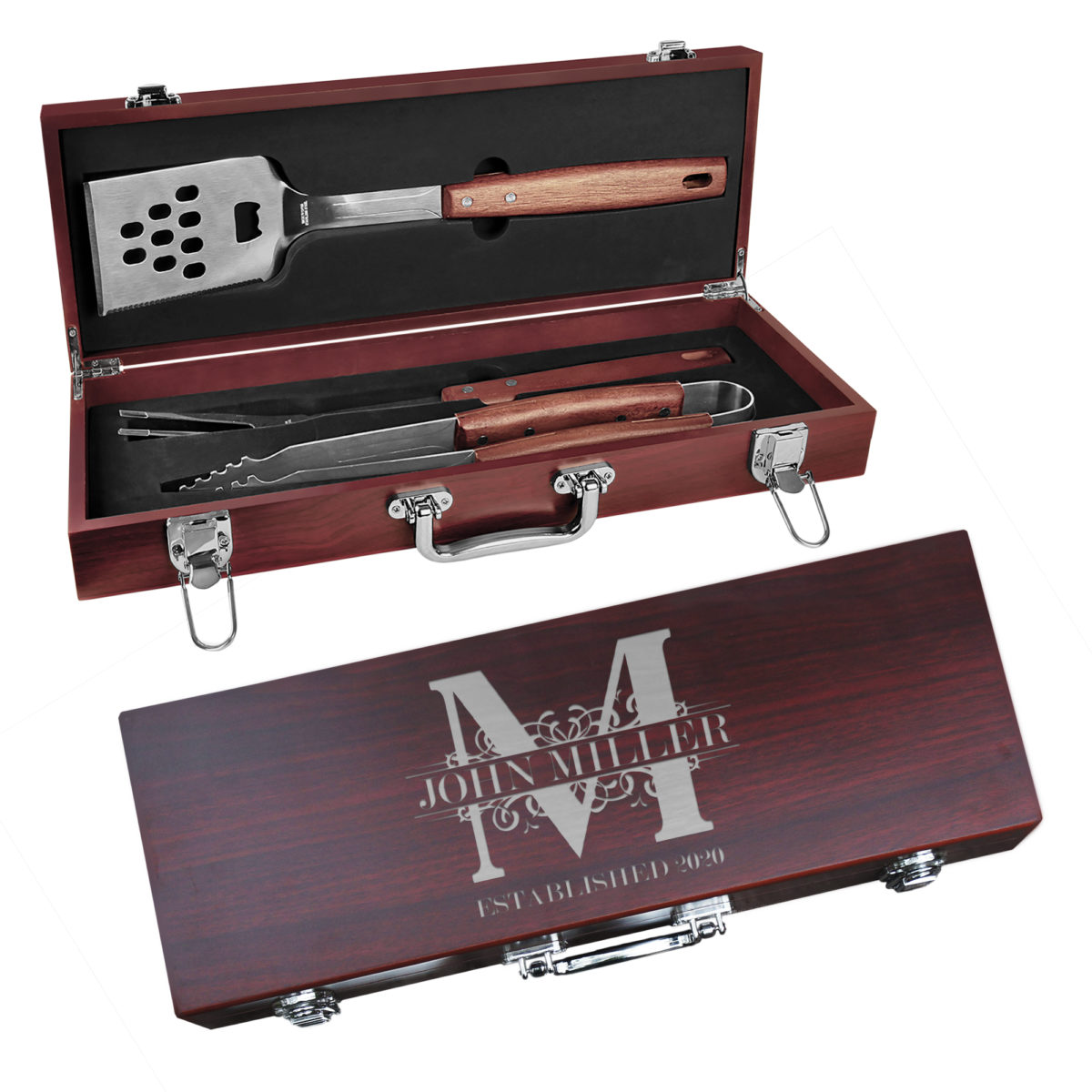 Personalized Royal Monogram 3-Piece Rosewood BBQ Tool Set - Image 6