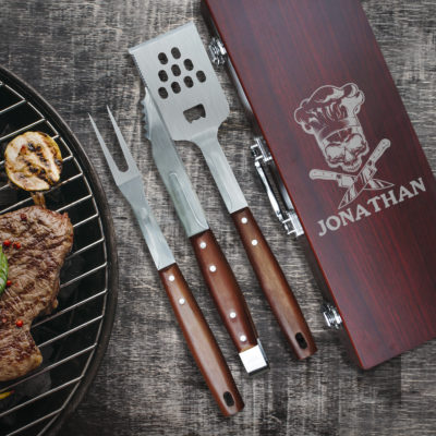 Personalized Skull 3-Piece Rosewood BBQ Tool Set