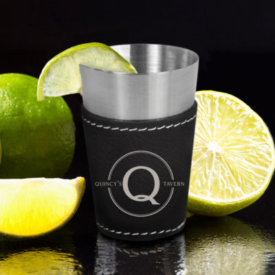 Personalized Tavern Leatherette Stainless Steel Shot Glass Set of 4