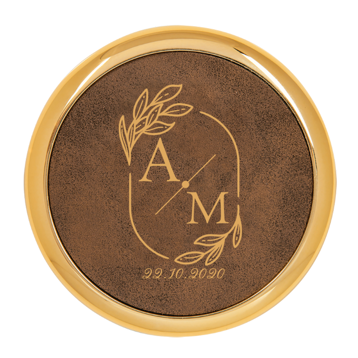 Personalized Wedding Monogram Round Leatherette Coaster w/ Silver Edge Set - Image 9