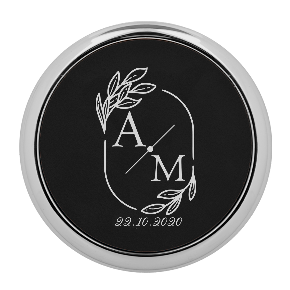 Personalized Wedding Monogram Round Leatherette Coaster w/ Silver Edge Set - Image 7