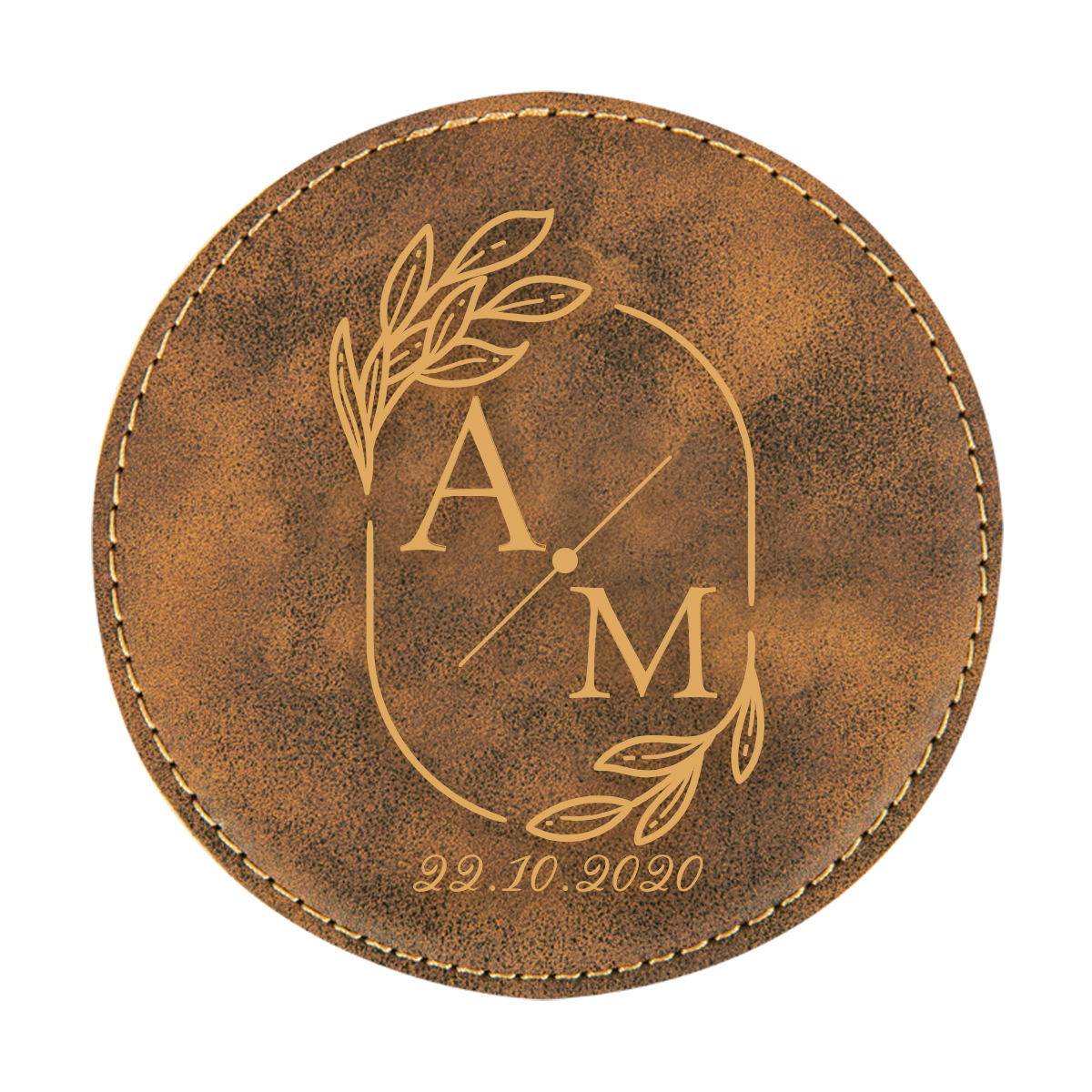 Personalized Wedding Monogram Round Leatherette Coaster Set - Image 4