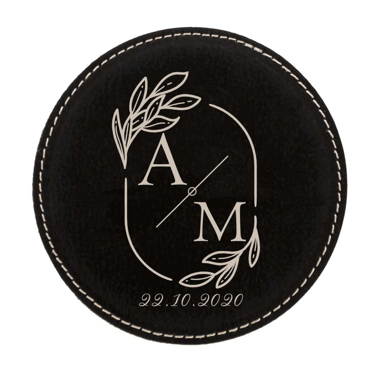 Personalized Wedding Monogram Round Leatherette Coaster Set - Image 11