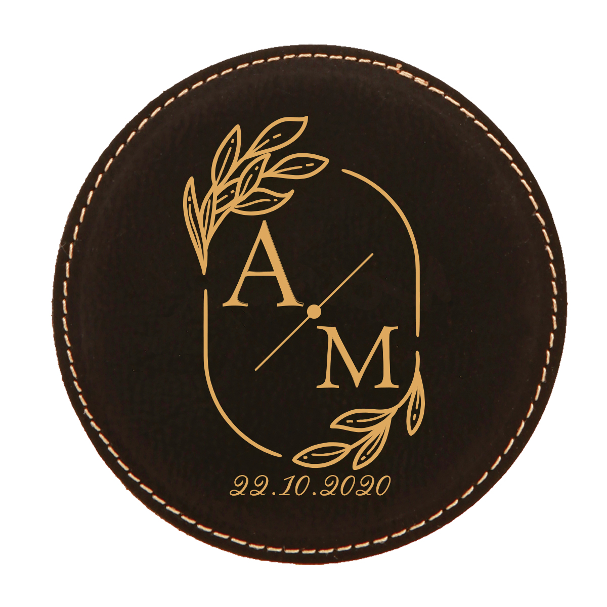 Personalized Wedding Monogram Round Leatherette Coaster Set - Image 12