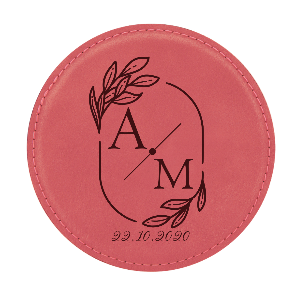 Personalized Wedding Monogram Round Leatherette Coaster Set - Image 9