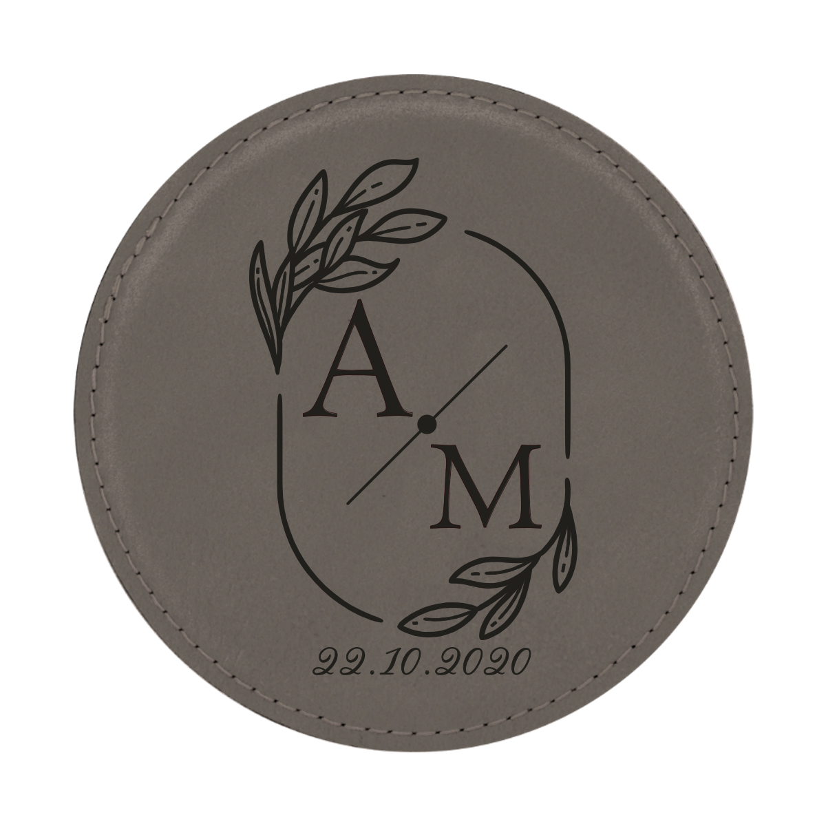 Personalized Wedding Monogram Round Leatherette Coaster Set - Image 8