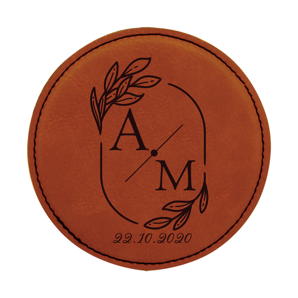 Personalized Wedding Monogram Round Leatherette Coaster Set - Image 7