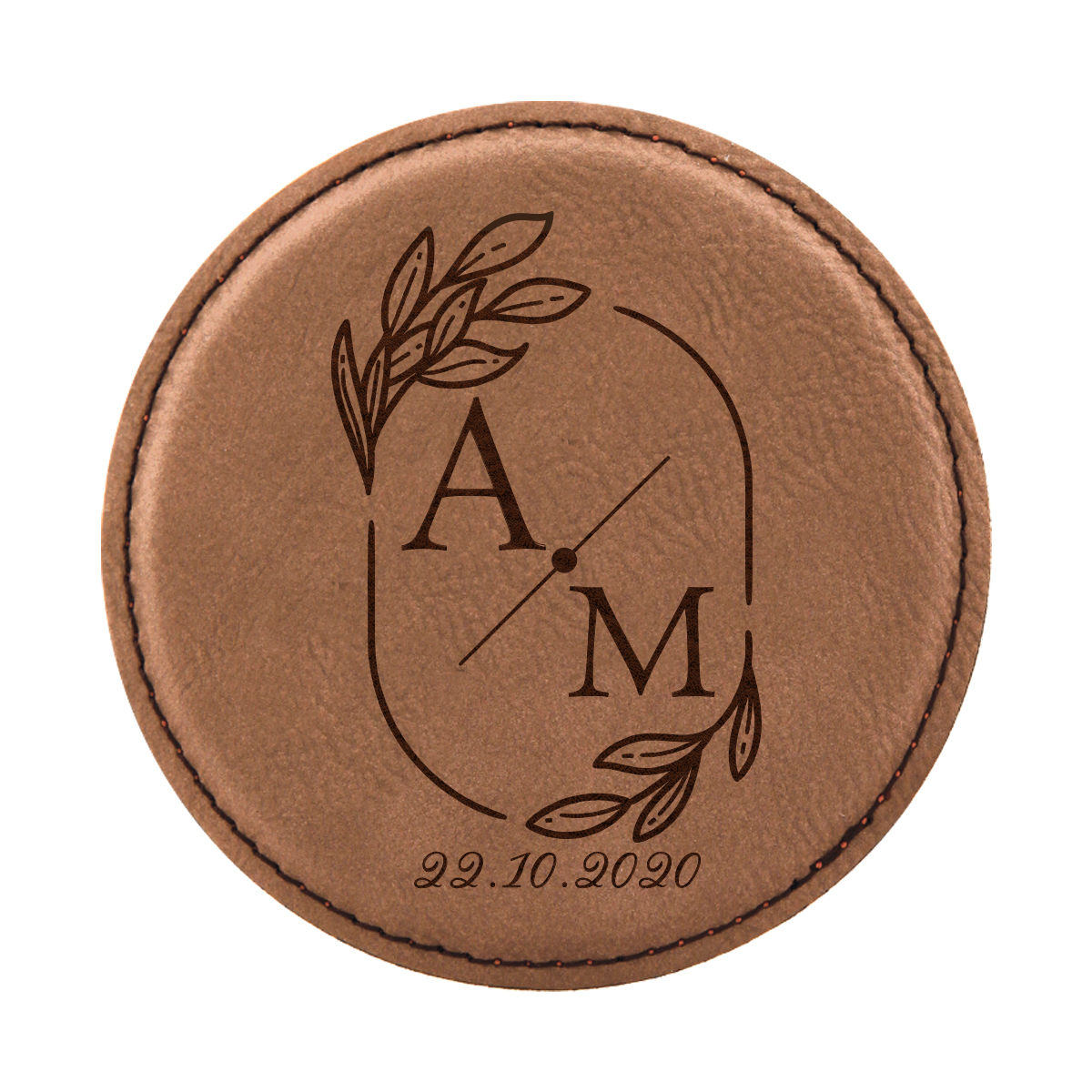 Personalized Wedding Monogram Round Leatherette Coaster Set - Image 6