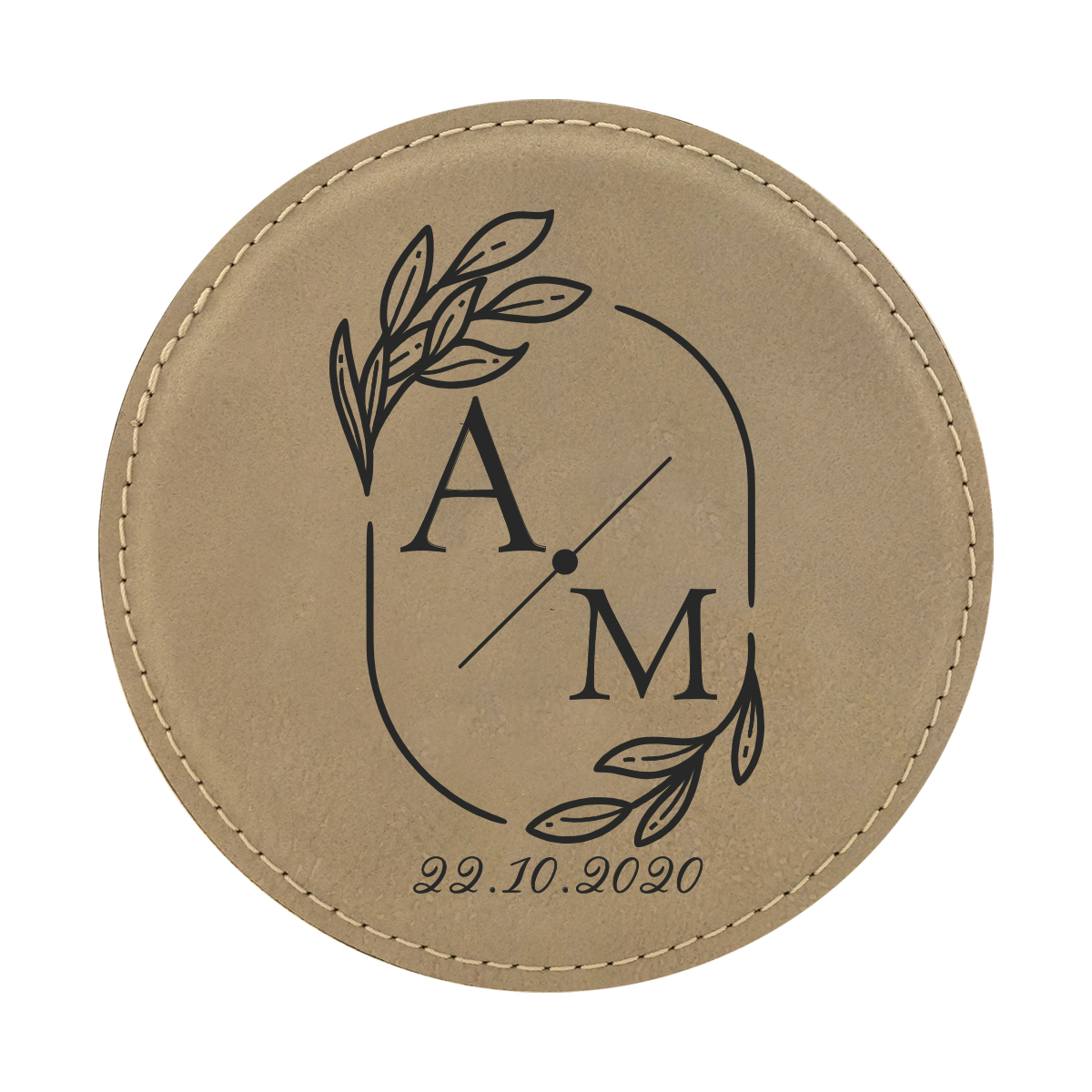 Personalized Wedding Monogram Round Leatherette Coaster Set - Image 5